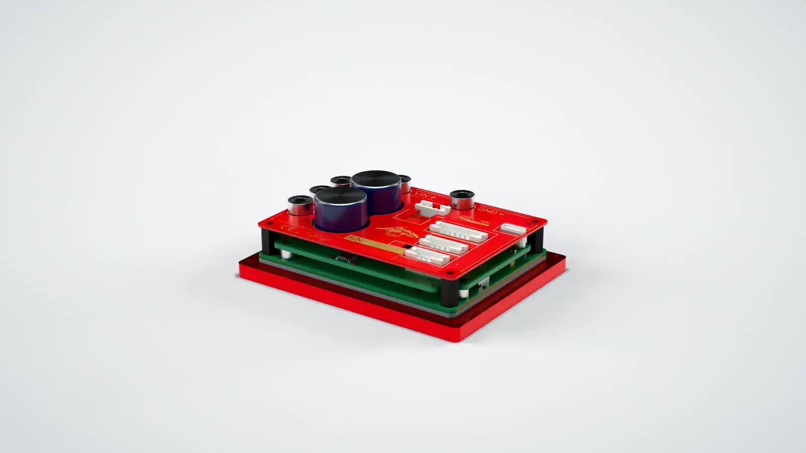 Animation der Akrodyn-Hardware: Servodrive mit Steuer- und Leistungsplatine und BLDC-Motor