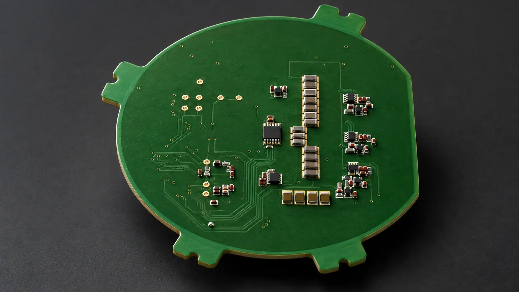 Circular servo controller, bottom side: compact SMD layout with gate drivers and current sense path